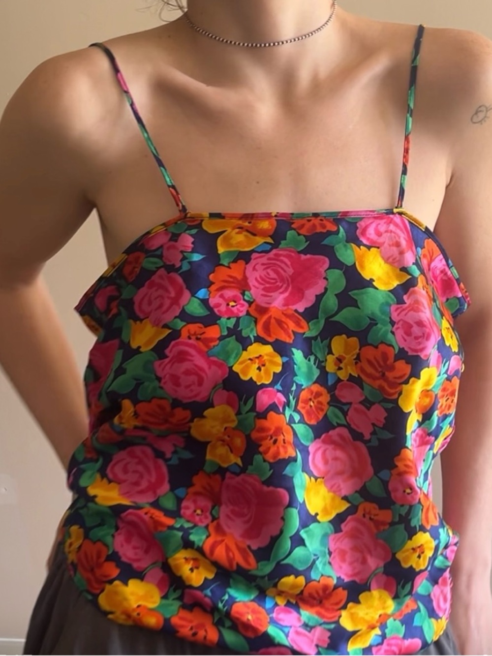 Floral Satin Vintage Top